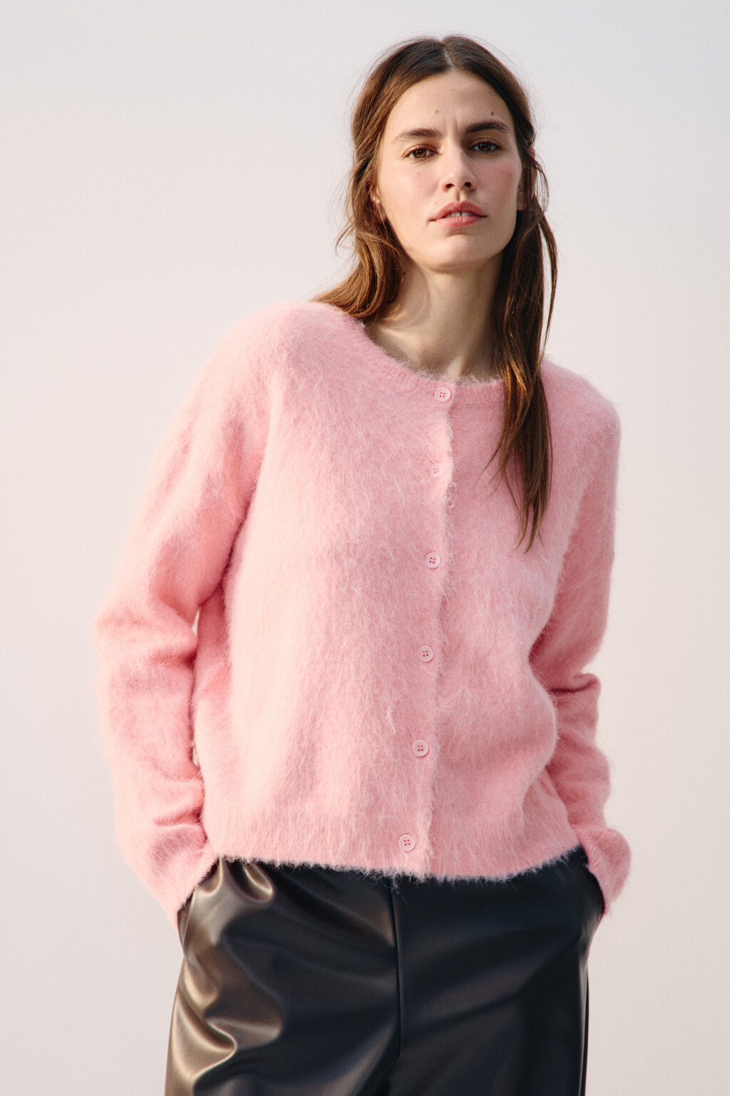 Кардиган на пуговицах с шерстью - цвет розовый - 2