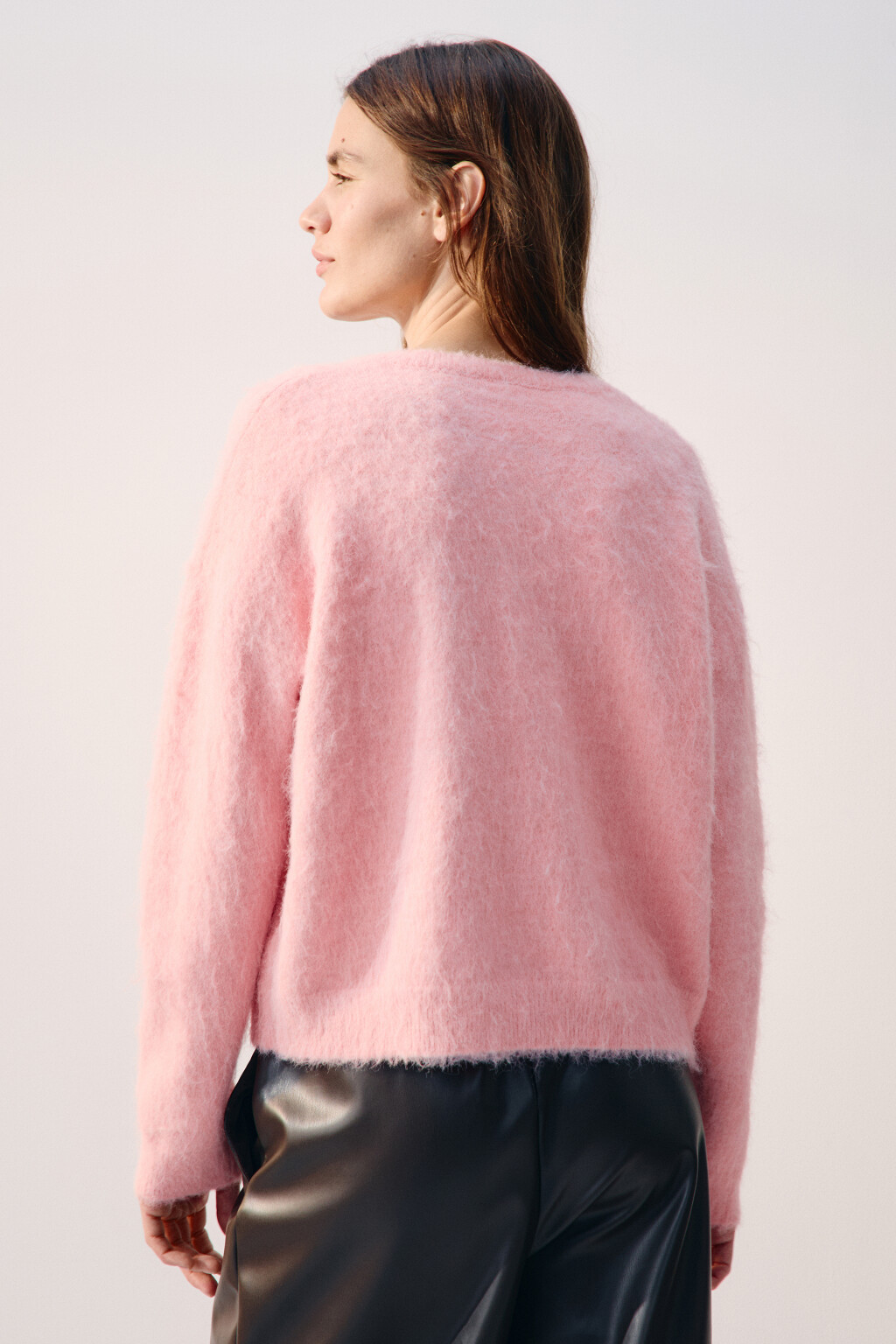 Кардиган на пуговицах с шерстью - цвет розовый - 3
