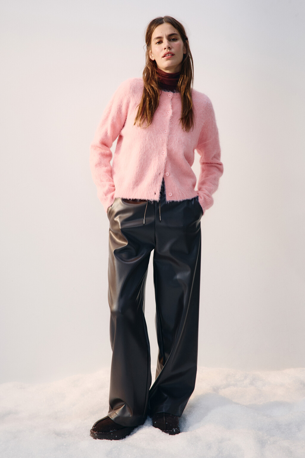 Кардиган на пуговицах с шерстью - цвет розовый - 4