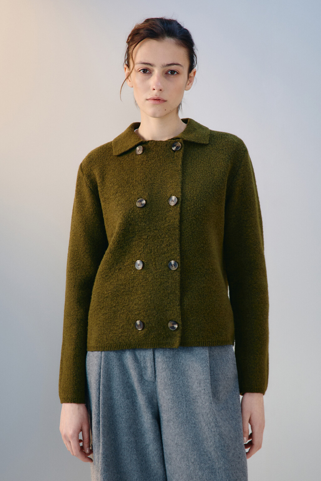 Кардиган-жакет двубортный с шерстью - цвет зеленый - 2