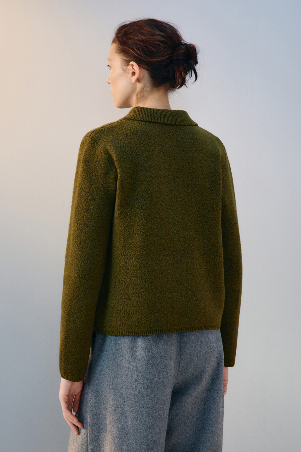 Кардиган-жакет двубортный с шерстью - цвет зеленый - 3