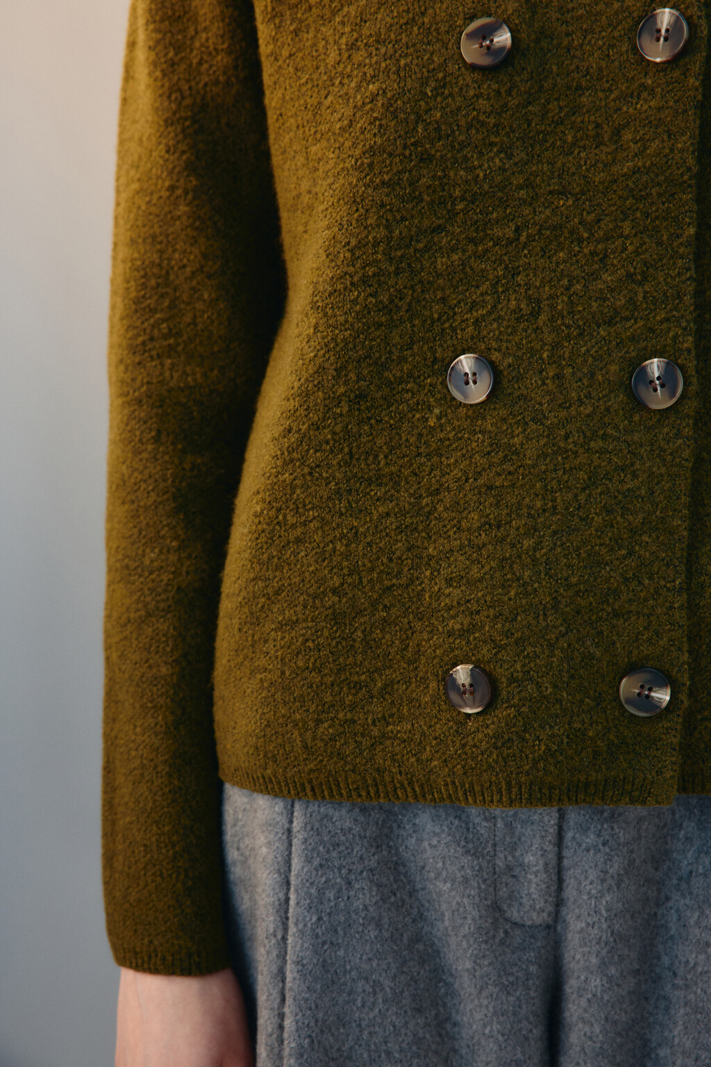 Кардиган-жакет двубортный с шерстью - цвет зеленый - 6