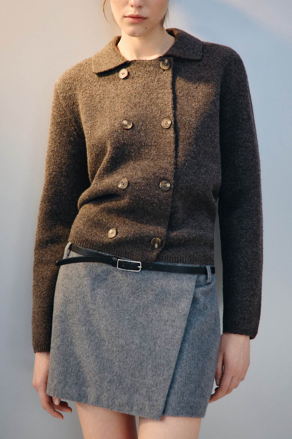Кардиган-жакет двубортный с шерстью - цвет бежевый - 2