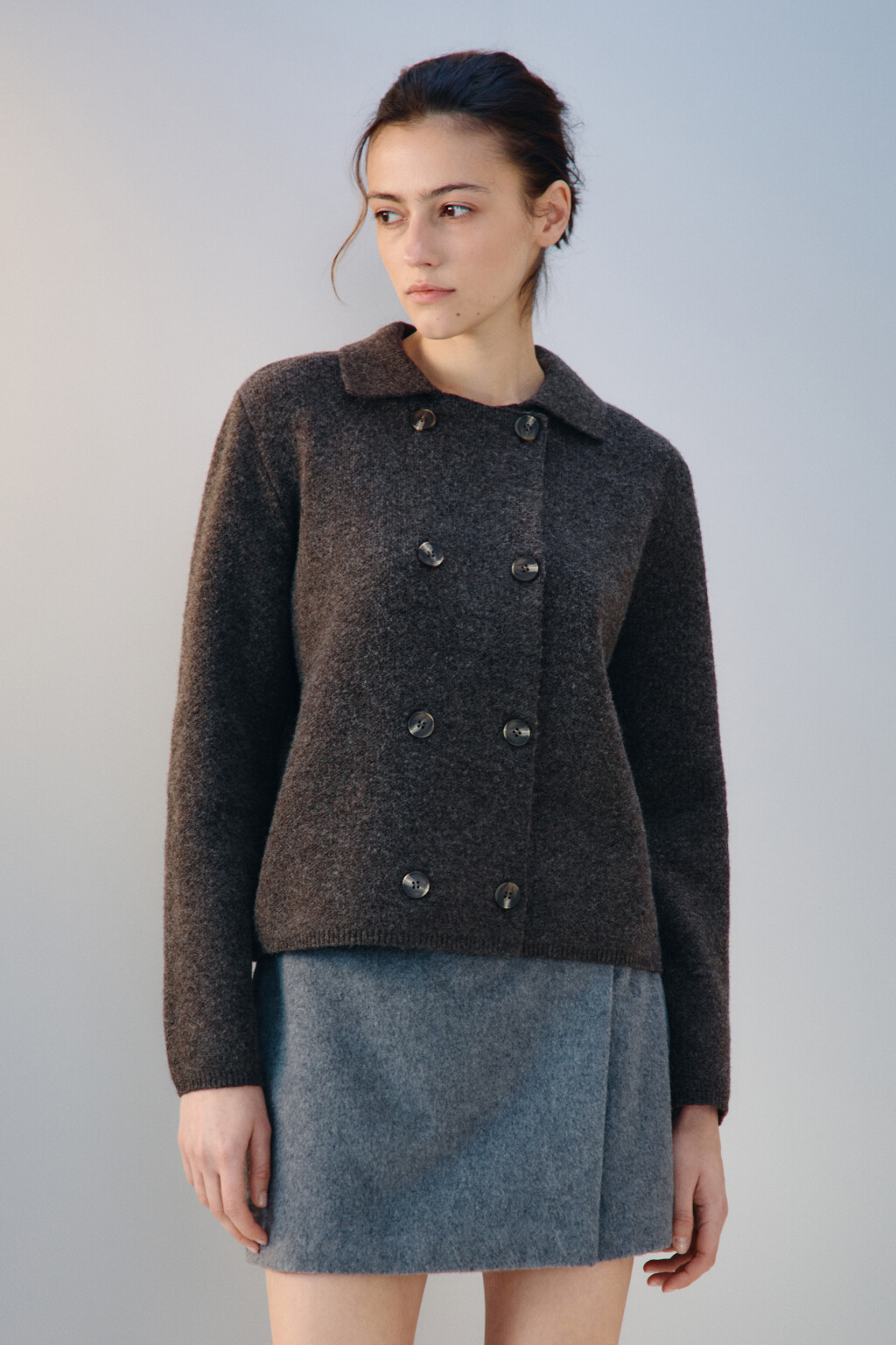 Кардиган-жакет двубортный с шерстью - цвет бежевый - 3