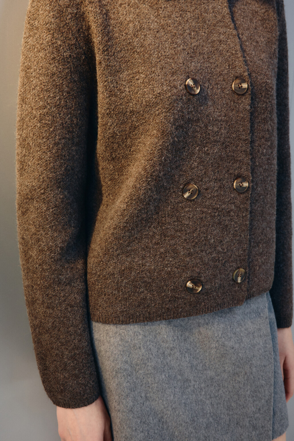 Кардиган-жакет двубортный с шерстью - цвет бежевый - 7
