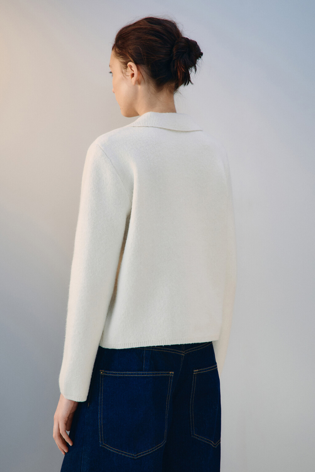 Кардиган-жакет двубортный с шерстью - цвет молочный - 3