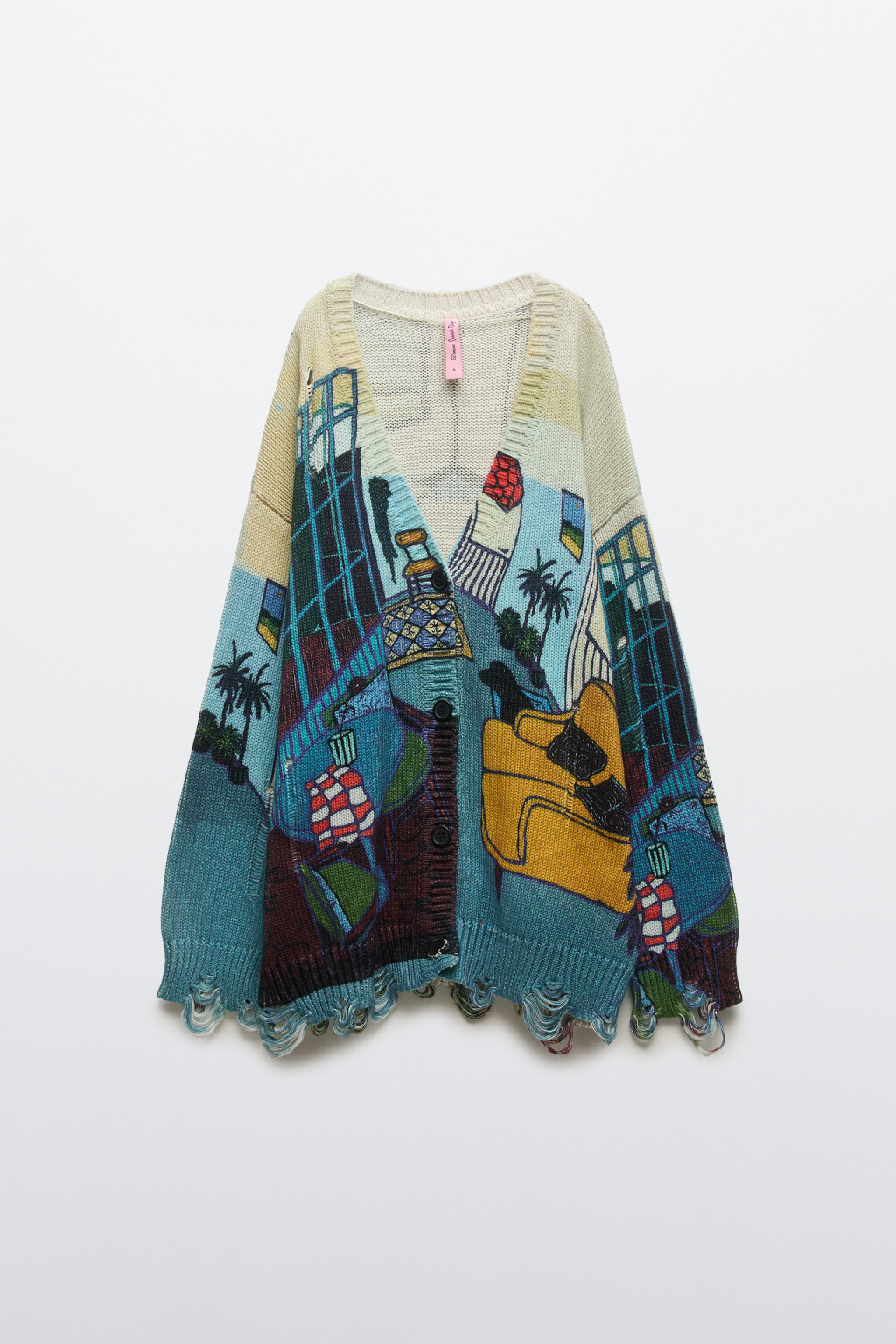 Кардиган на пуговицах рваный с принтом - цвет мультиколор - 12