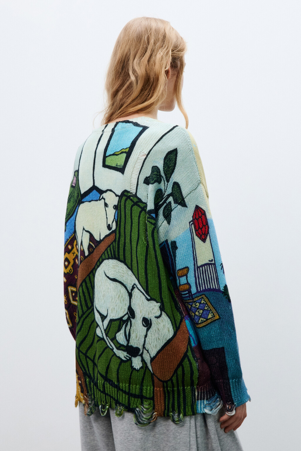 Кардиган на пуговицах рваный с принтом - цвет мультиколор - 6