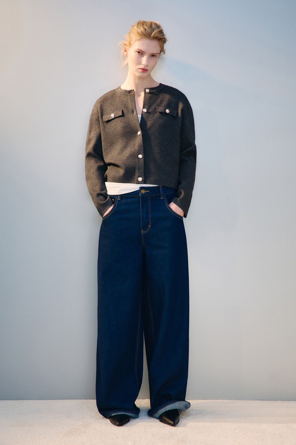 Кардиган жаккардовый на пуговицах - цвет серый - 2