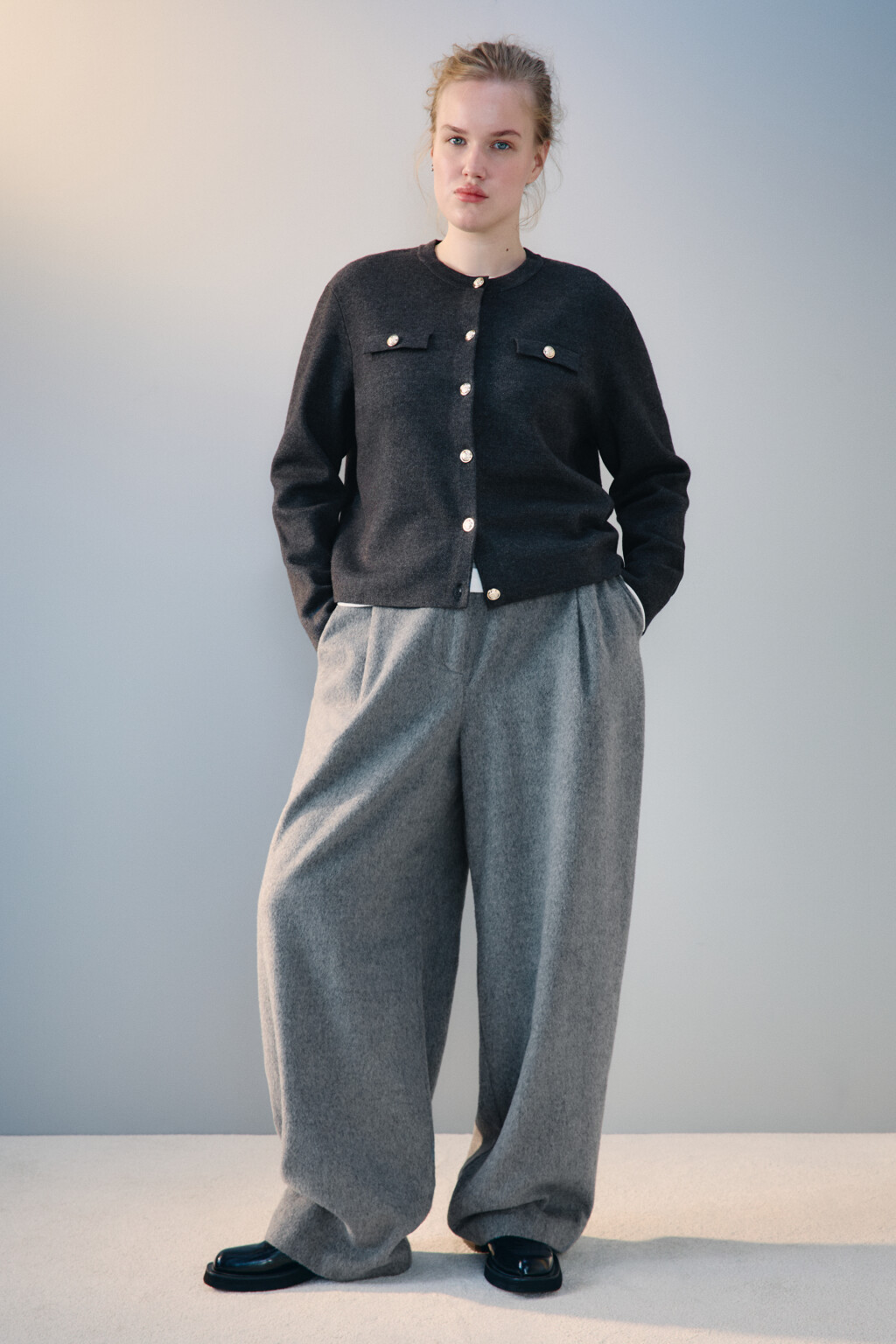 Кардиган жаккардовый на пуговицах - цвет серый - 5