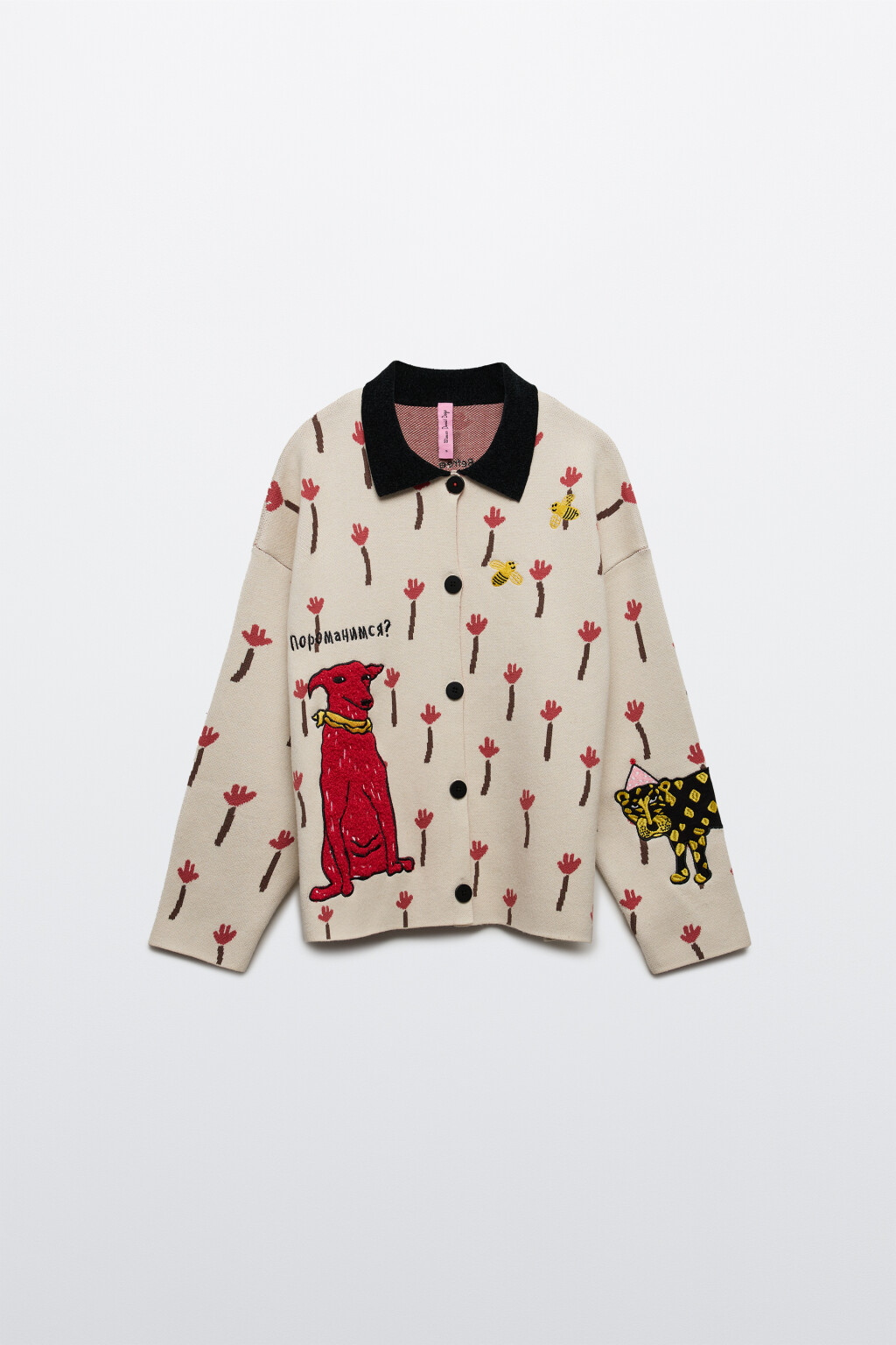 Кардиган на пуговицах с патчами и вышивкой - цвет белый - 11