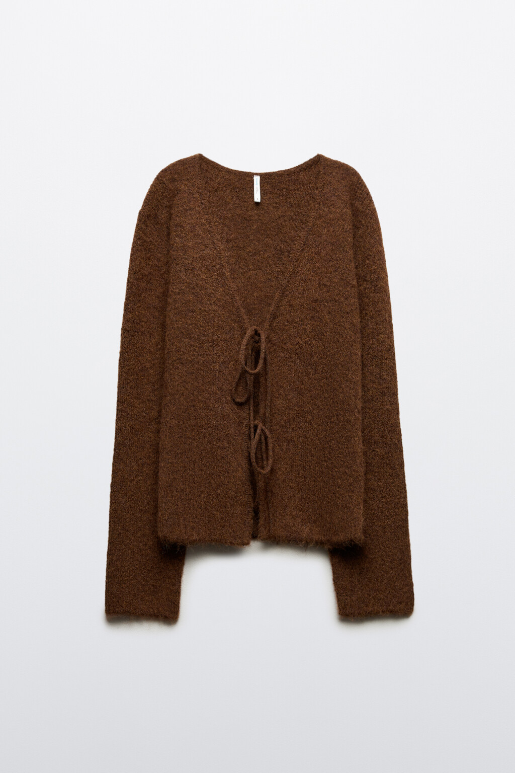 Кардиган на завязках с V-вырезом - цвет коричневый - 7