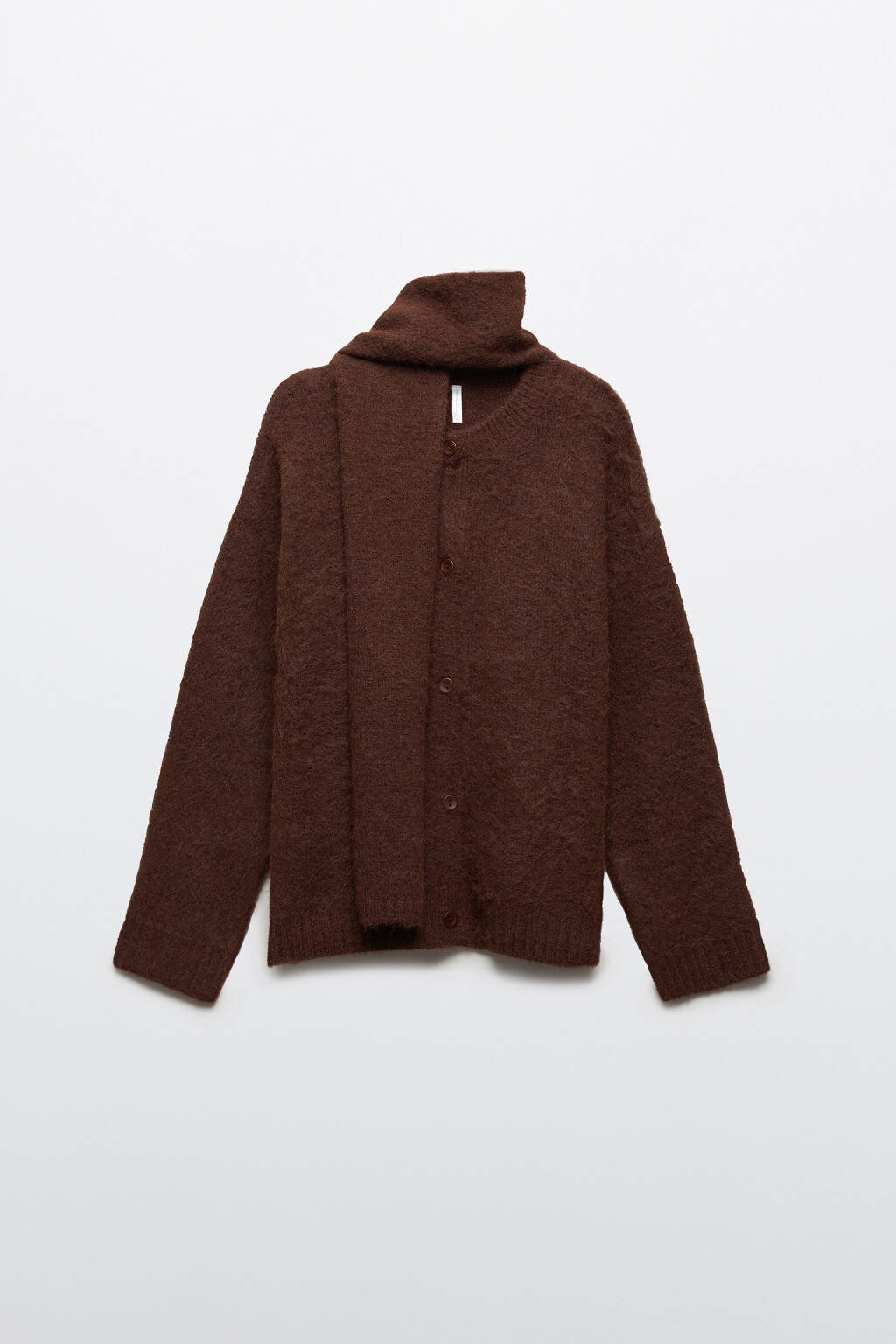 Кардиган на пуговицах с шарфом - цвет коричневый - 7