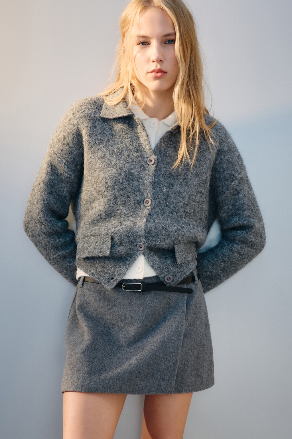 Кардиган на пуговицах с шерстью - цвет серый - 1