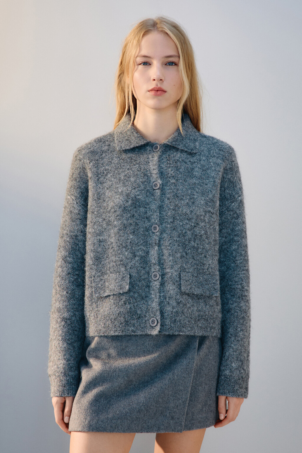 Кардиган на пуговицах с шерстью - цвет серый - 2