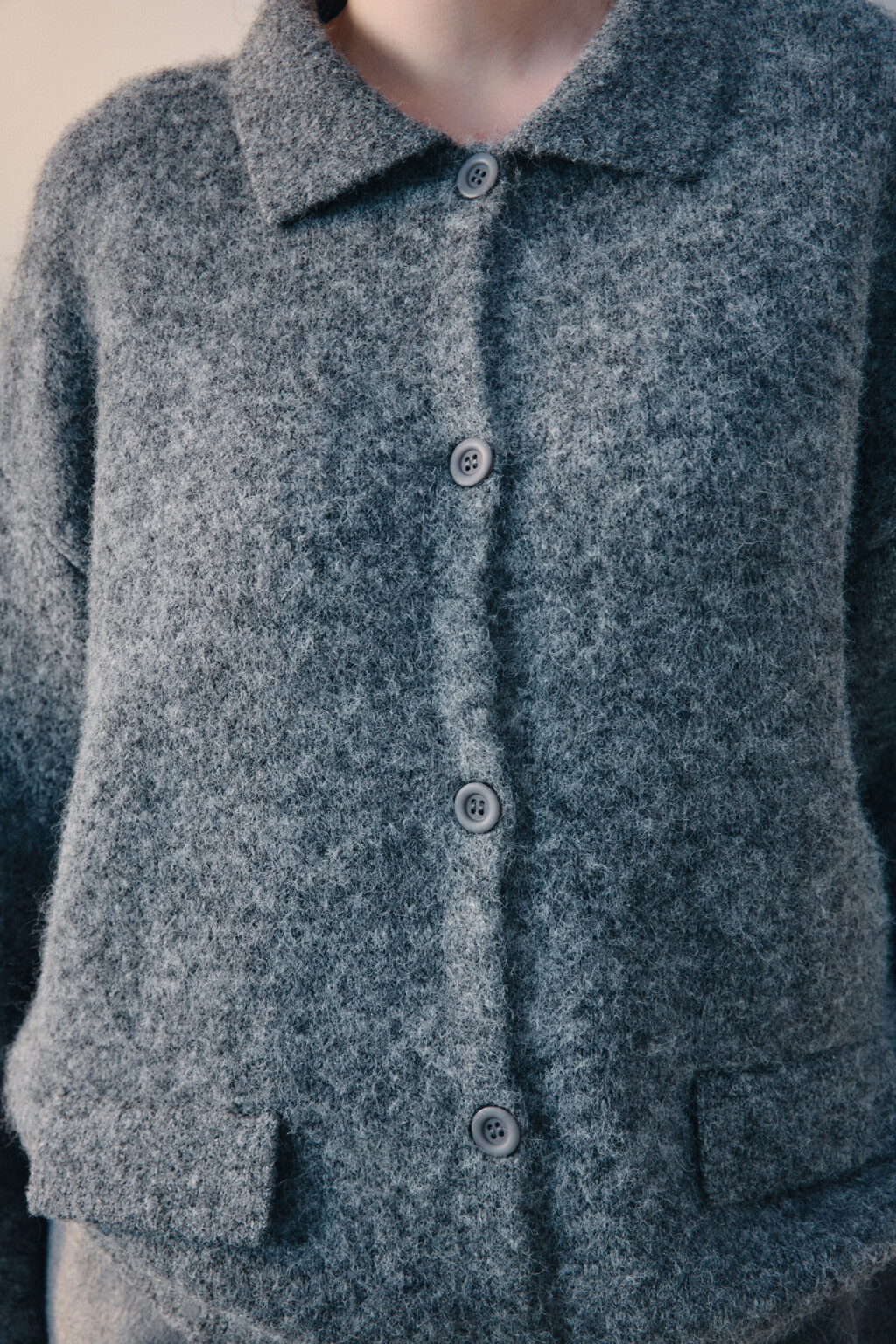 Кардиган на пуговицах с шерстью - цвет серый - 6