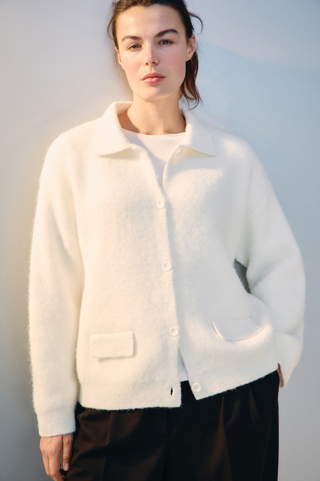 Кардиган на пуговицах с шерстью - цвет молочный - 1