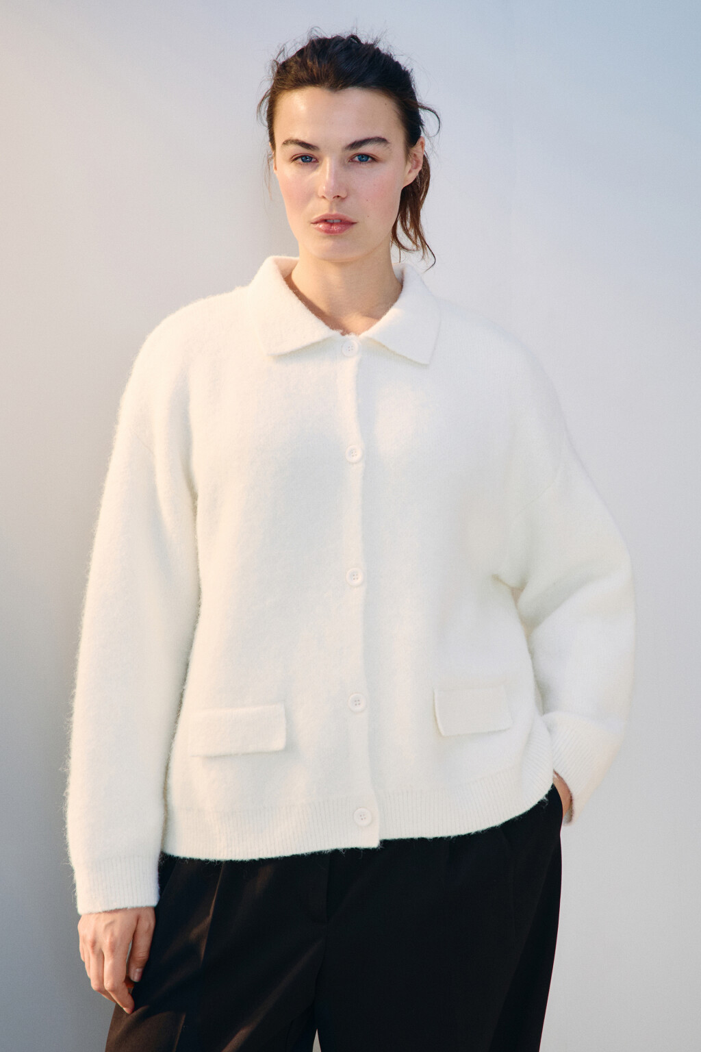Кардиган на пуговицах с шерстью - цвет молочный - 2