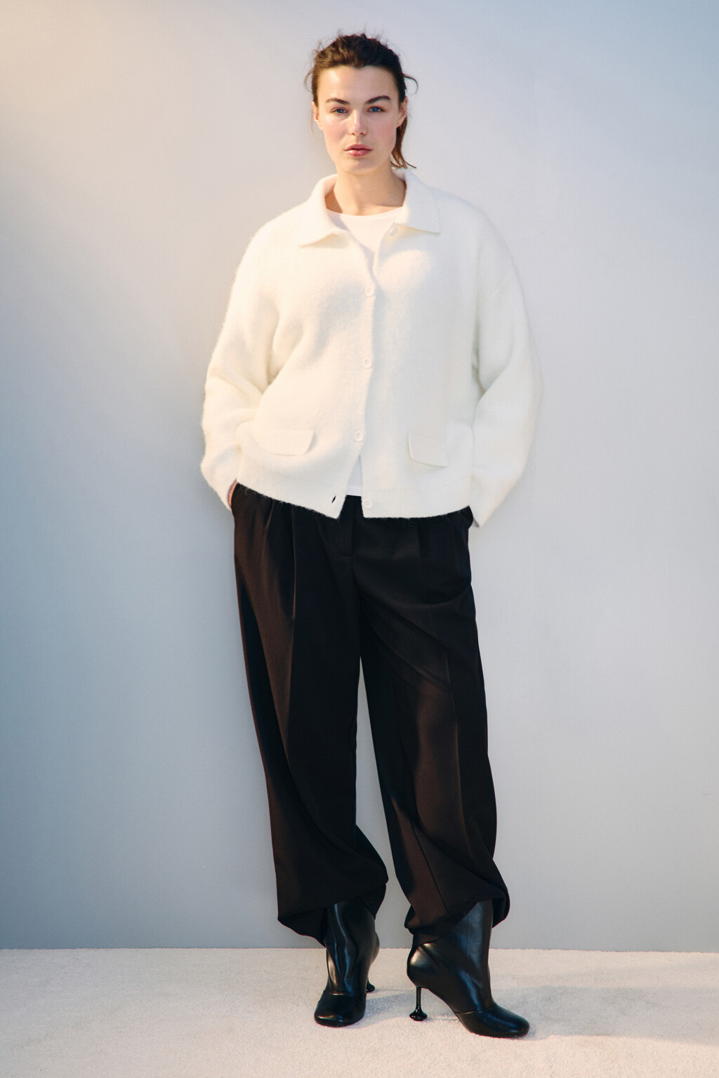 Кардиган на пуговицах с шерстью - цвет молочный - 4