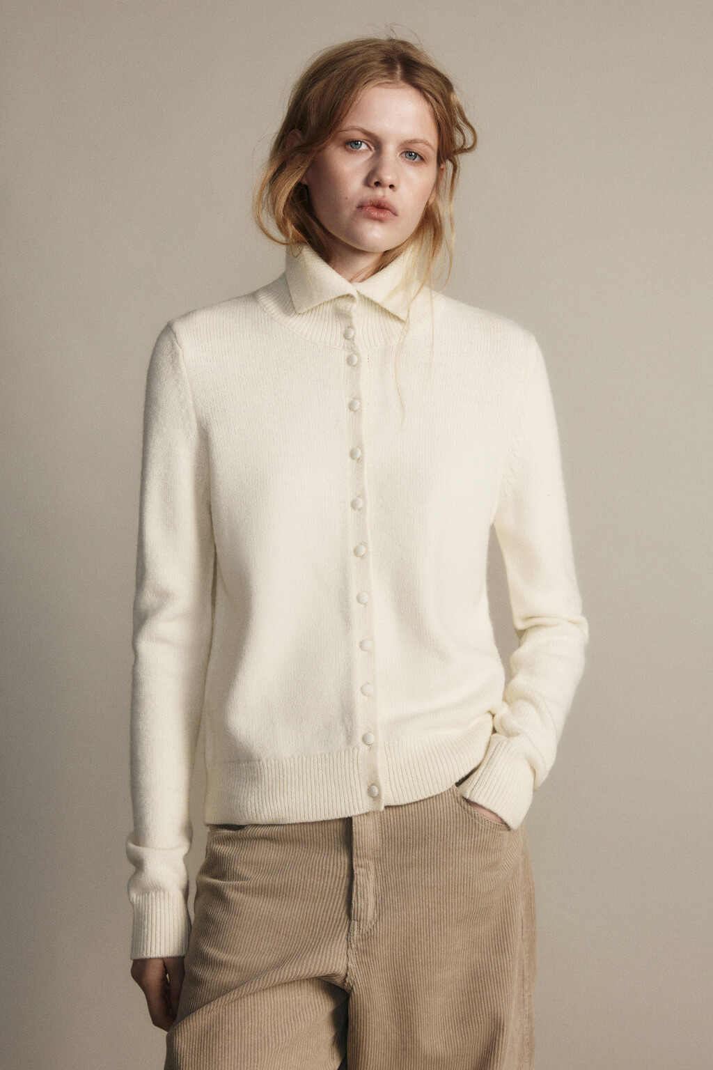 Кардиган укороченный со стойкой - цвет молочный - 3