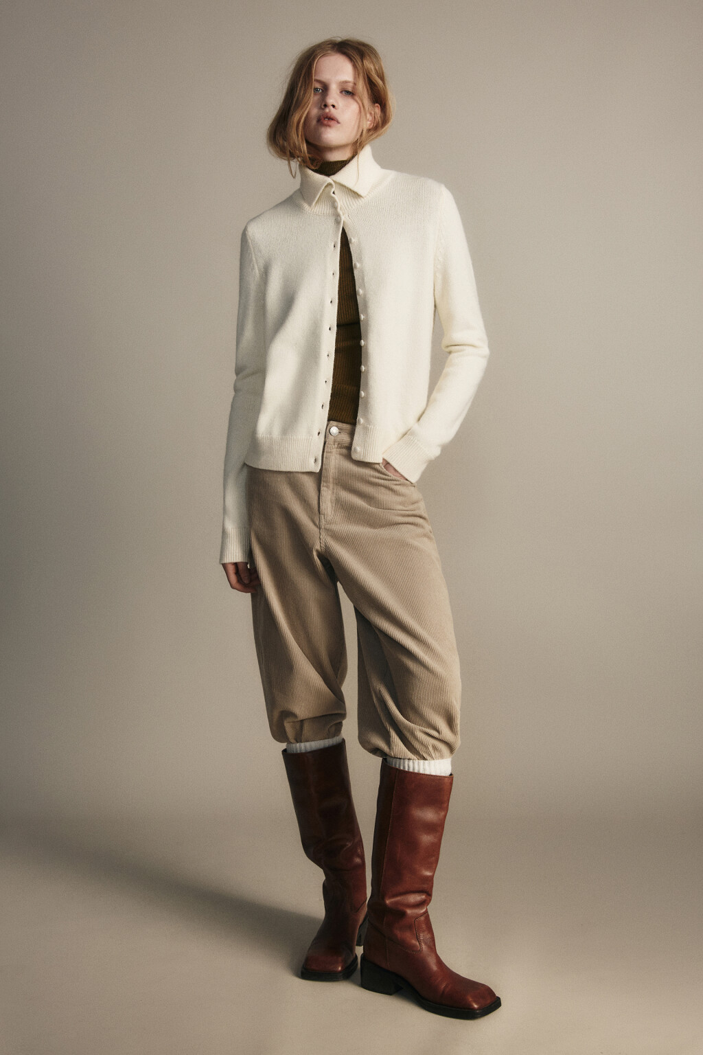 Кардиган укороченный со стойкой - цвет молочный - 5