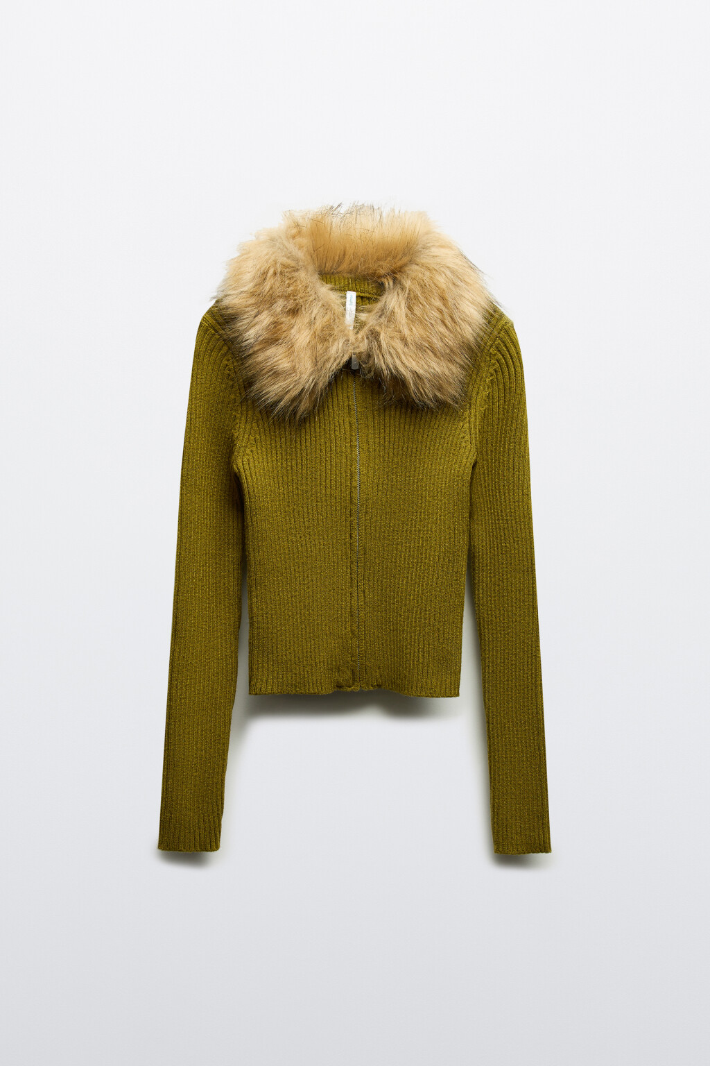 Кардиган на молнии с меховым воротником - цвет зеленый - 8