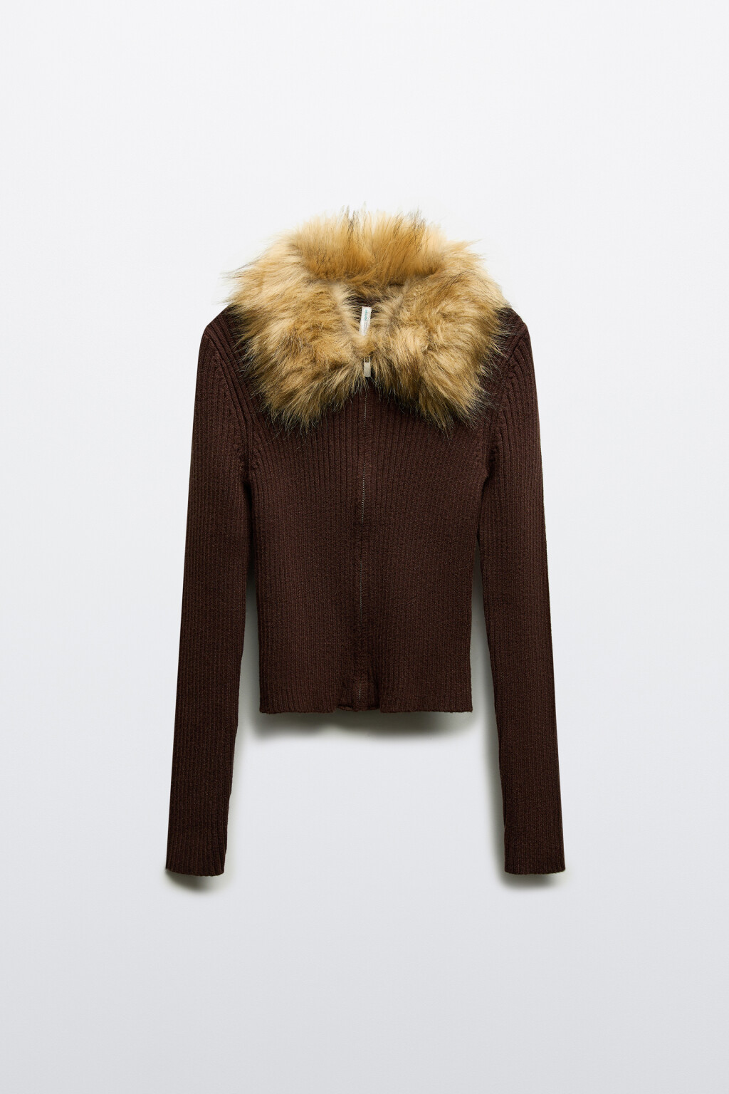 Кардиган на молнии с меховым воротником - цвет коричневый - 8