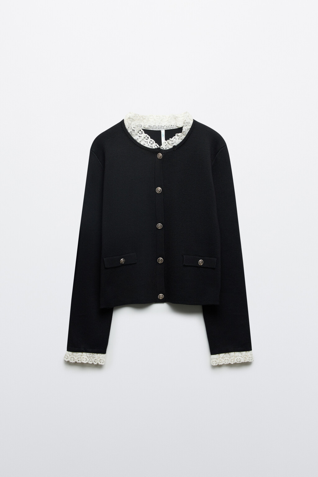 Кардиган-жакет с кружевной отделкой - цвет черный - 8