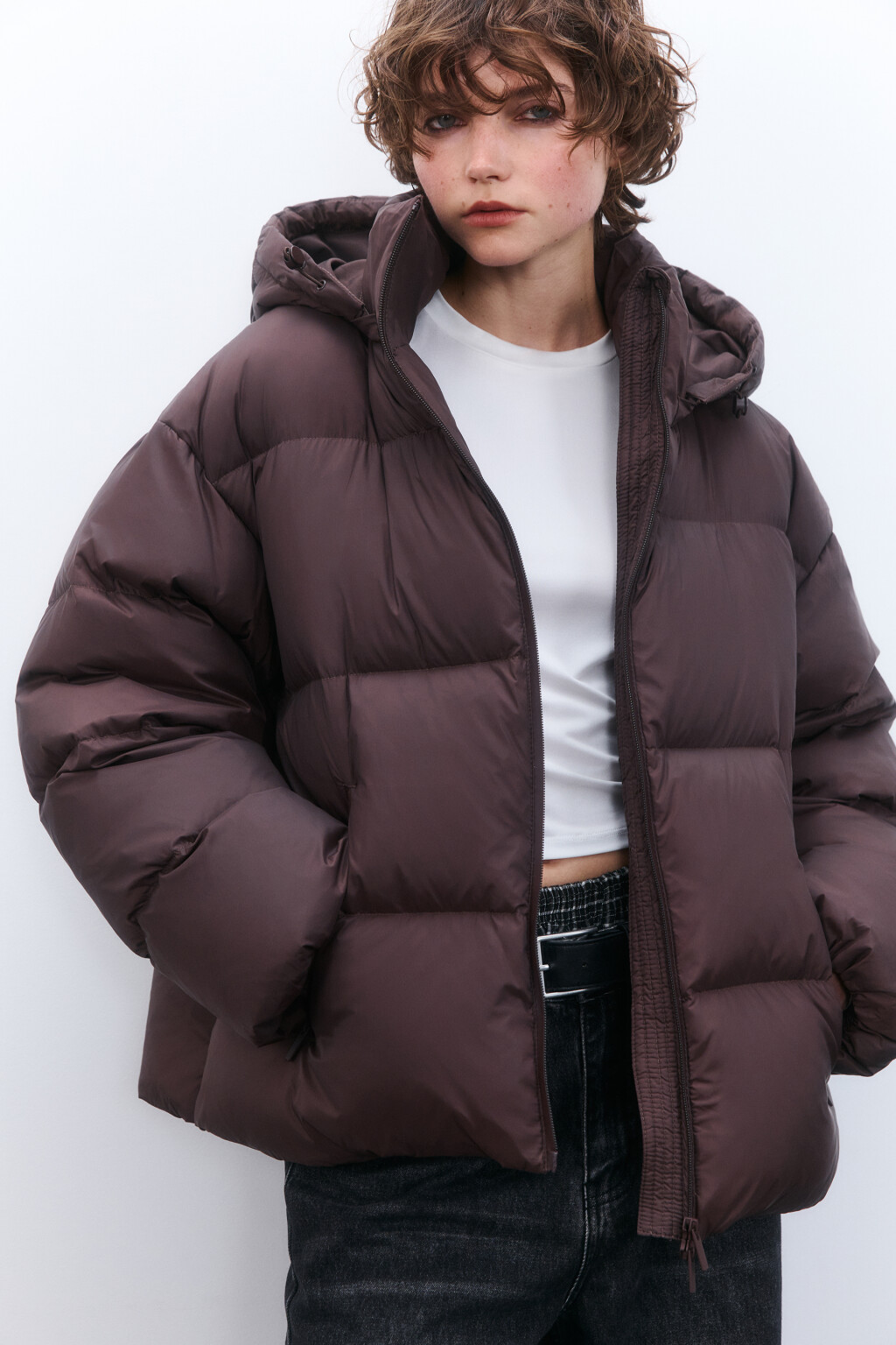 Пуховик на натуральном утеплителе - цвет коричневый - 1