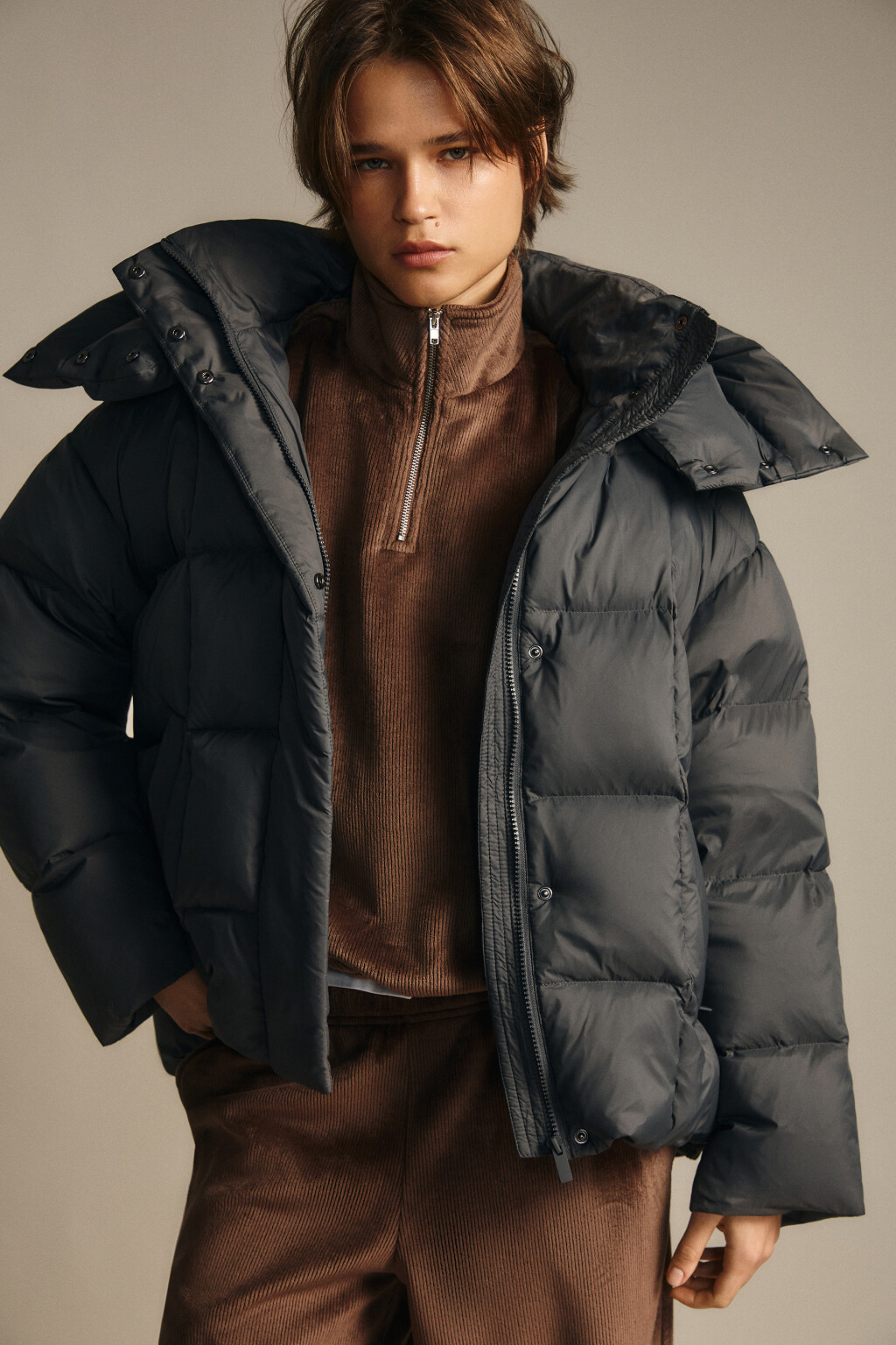 Пуховик на натуральном утеплителе - цвет серый - 1