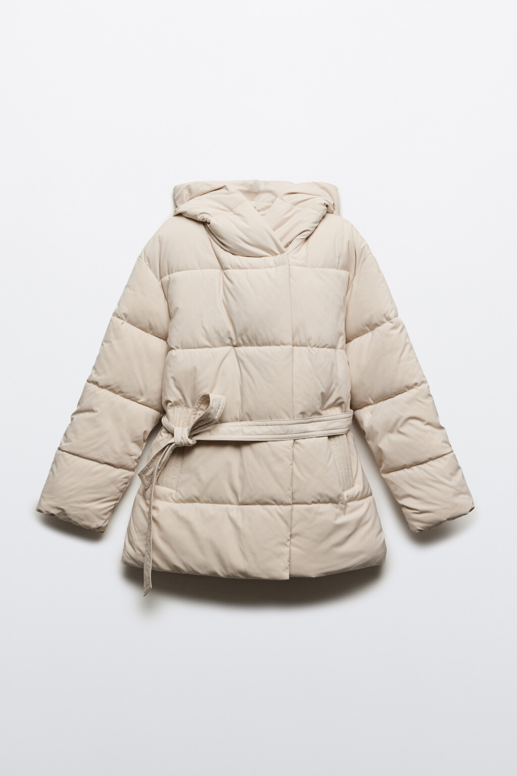 Куртка стеганая с капюшоном и поясом - цвет молочный - 8