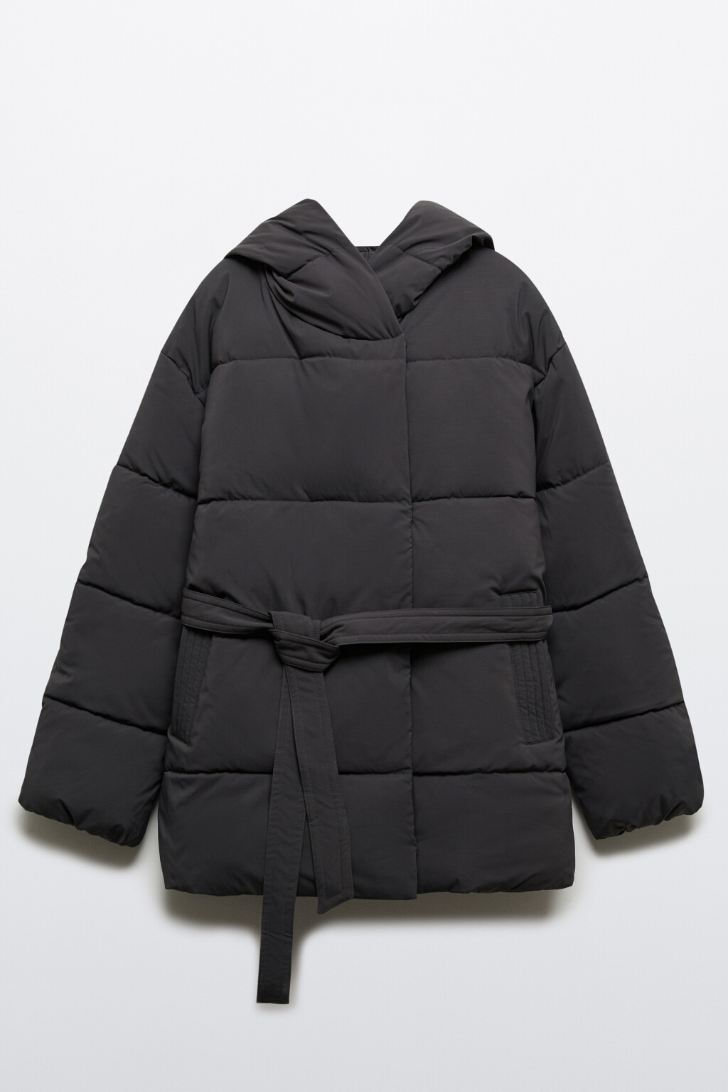Куртка стеганая с капюшоном и поясом - цвет серый - 8