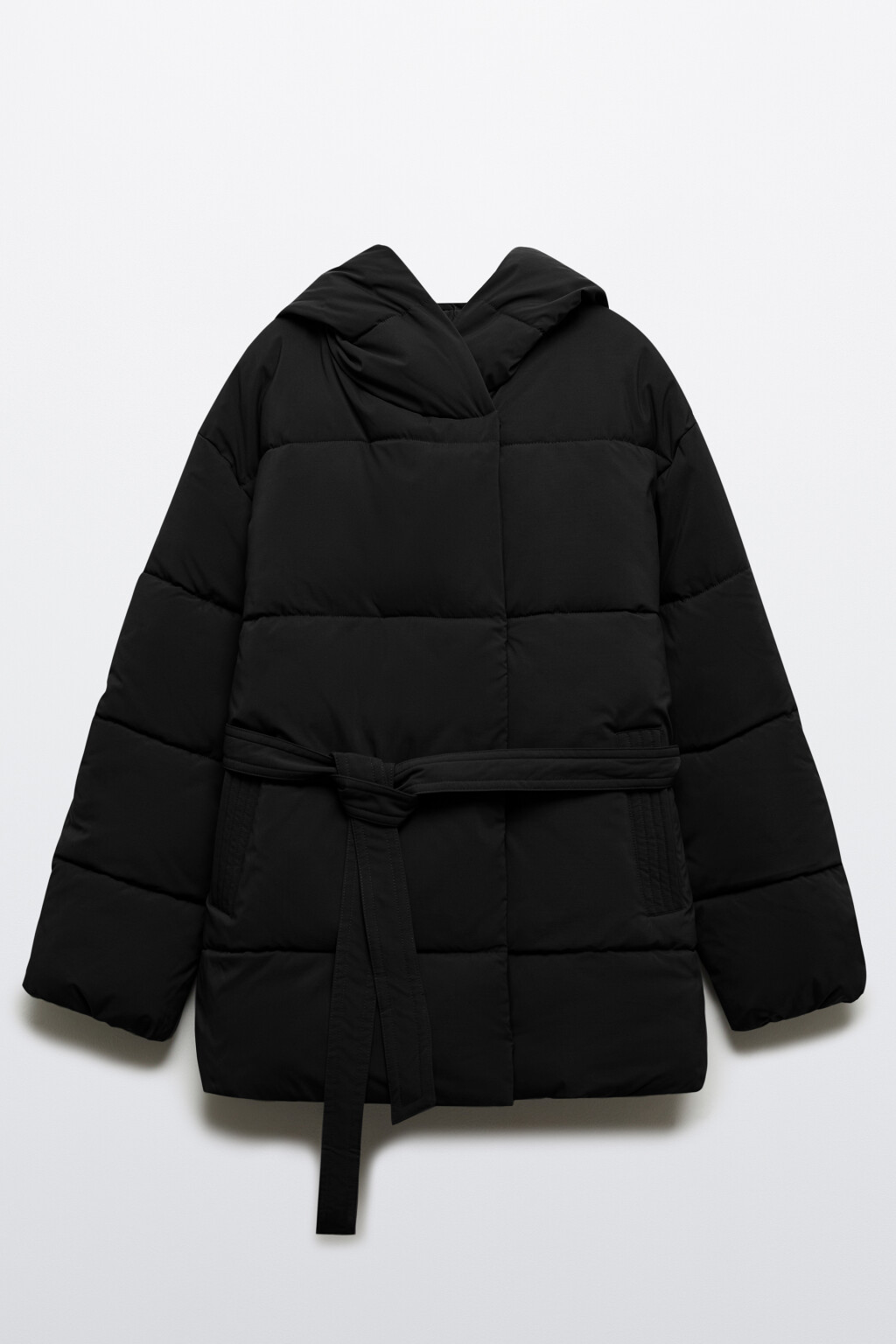Куртка стеганая с капюшоном и поясом - цвет черный - 9