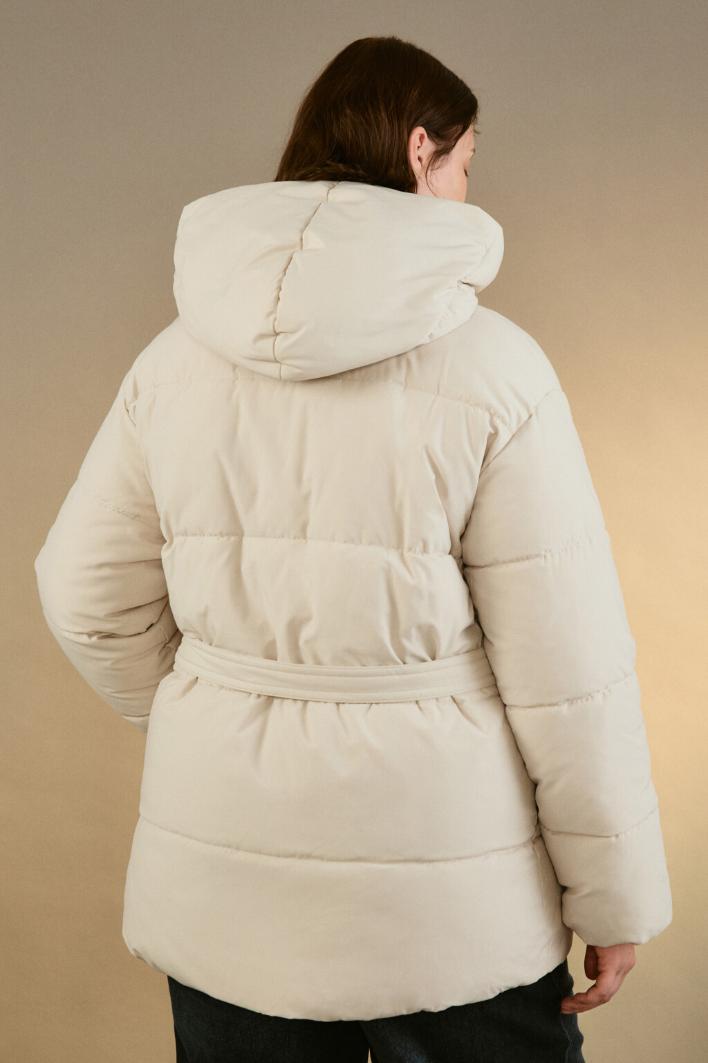 Куртка стеганая с капюшоном и поясом - цвет молочный - 3