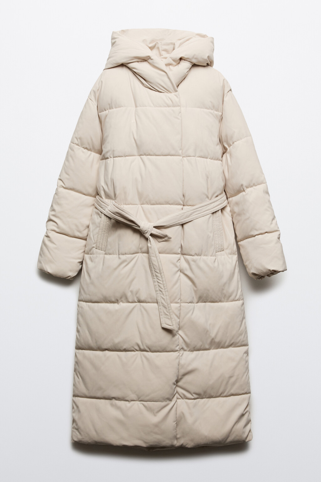 Пальто стеганое с капюшоном и поясом - цвет молочный - 9