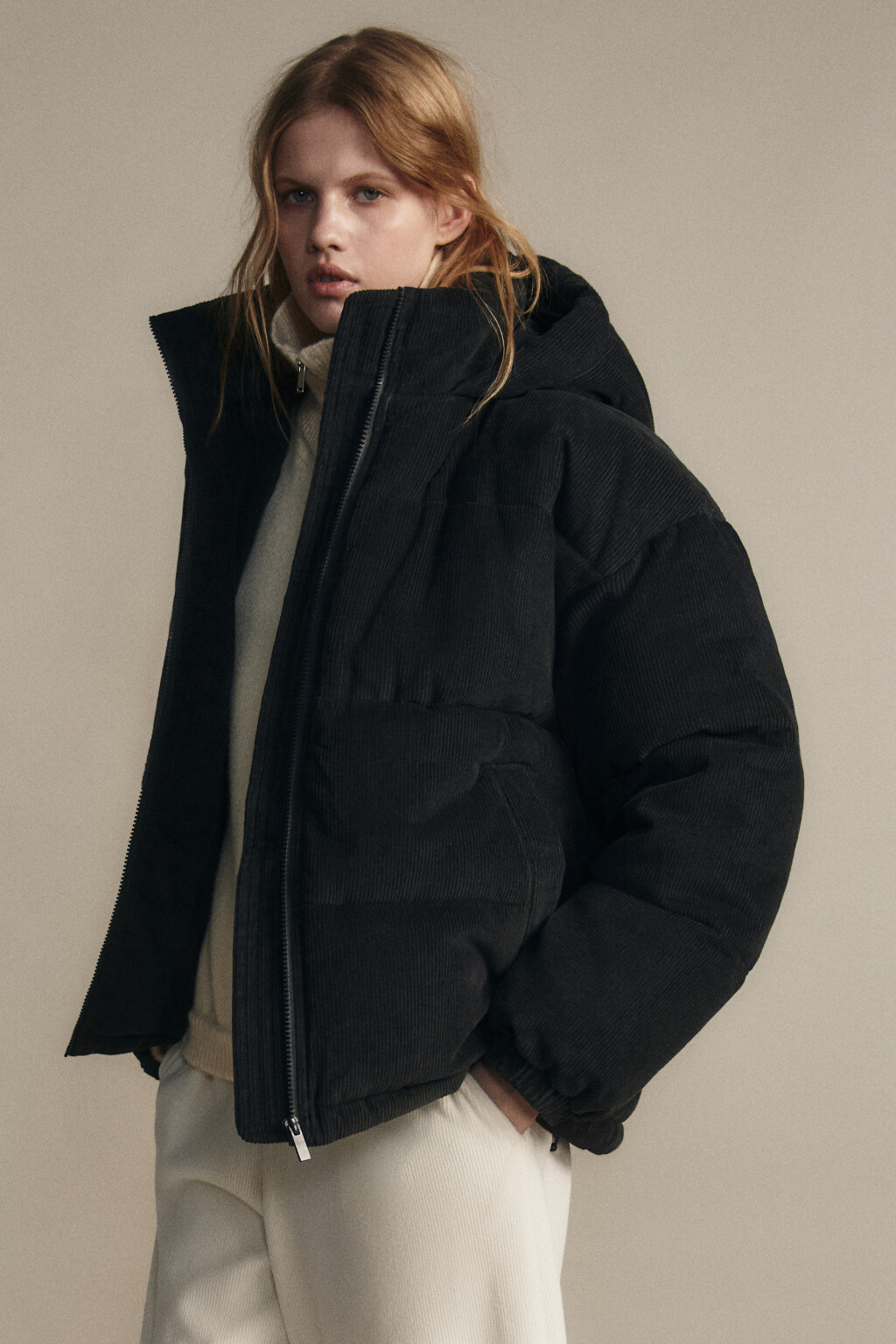 Куртка стеганая вельветовая - цвет серый - 1