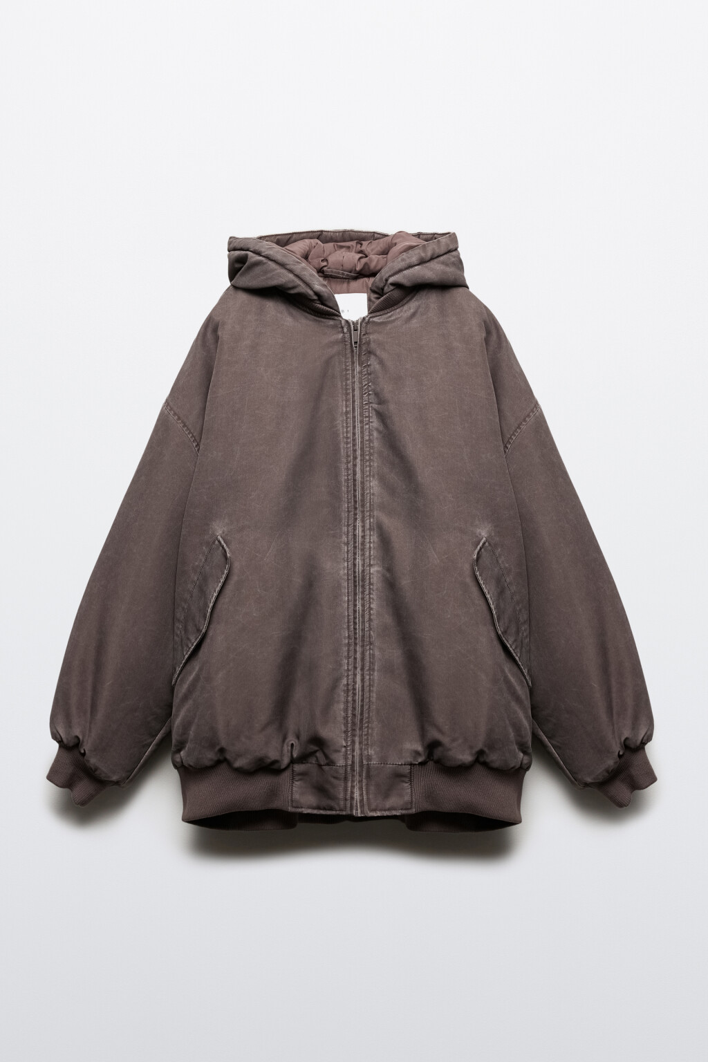 Куртка-бомбер oversize с капюшоном - цвет коричневый - 8