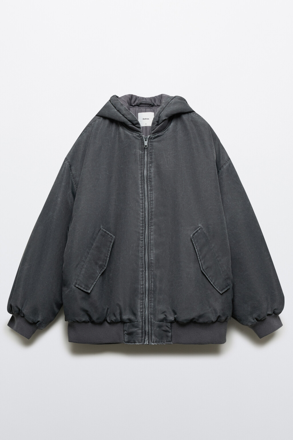 Куртка-бомбер oversize с капюшоном - цвет серый - 8