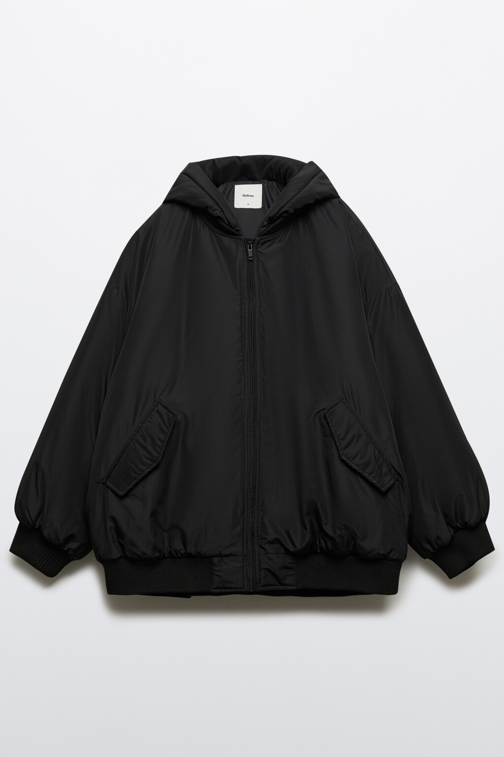 Куртка-бомбер oversize с капюшоном - цвет черный - 7