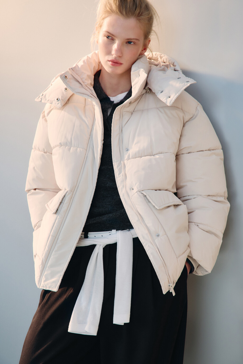 Куртка стеганая с капюшоном - цвет молочный - 1