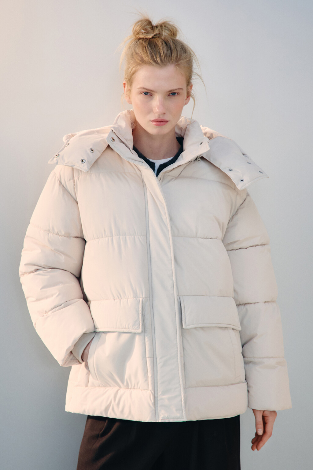 Куртка стеганая с капюшоном - цвет молочный - 3