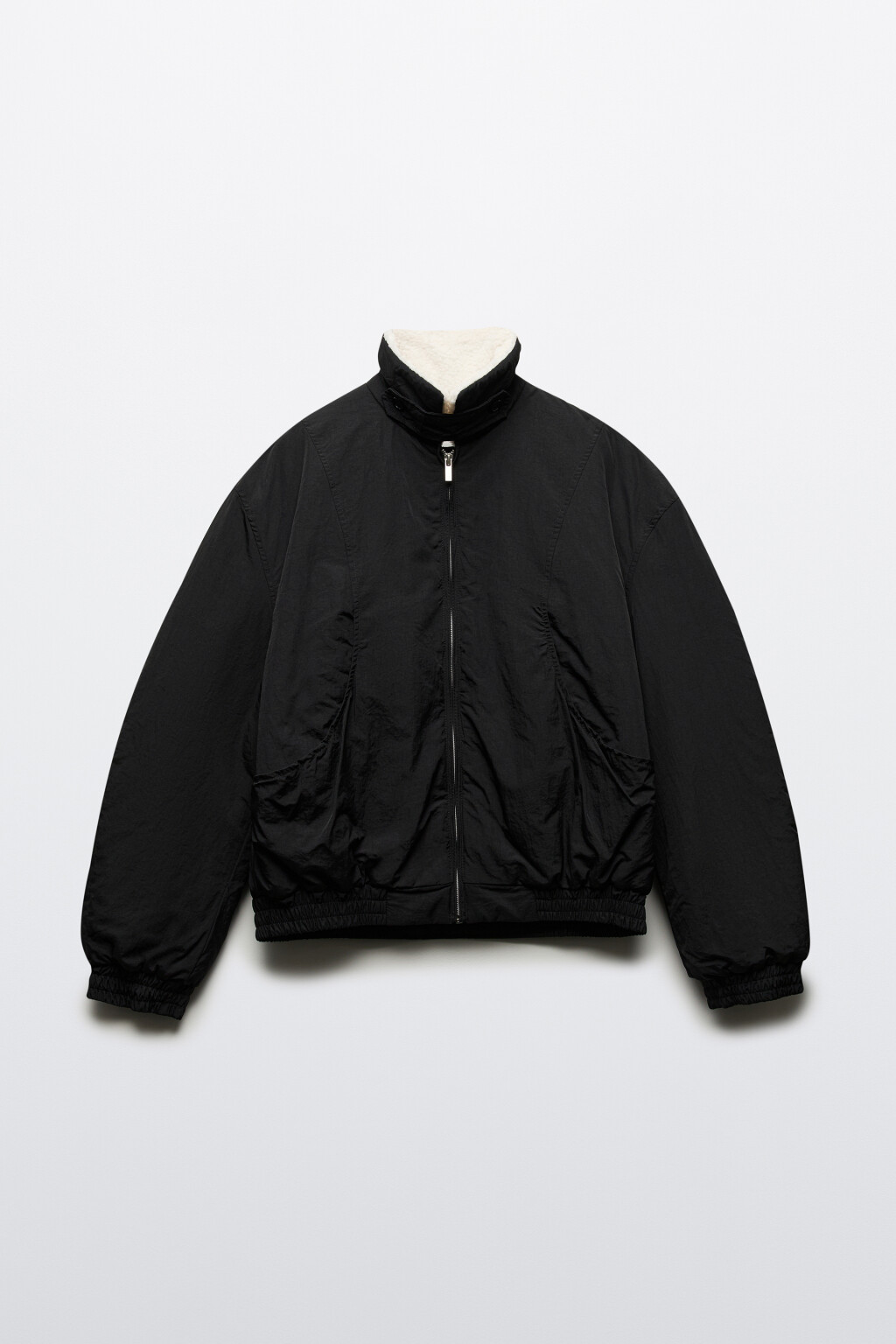 Куртка-бомбер с воротником-авиатор - цвет черный - 8