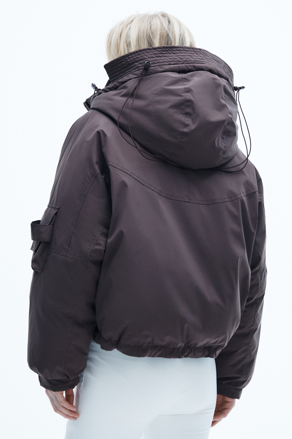 Куртка короткая с капюшоном - цвет коричневый - 3