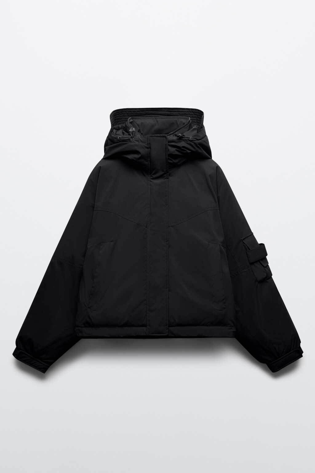 Куртка короткая с капюшоном - цвет черный - 1