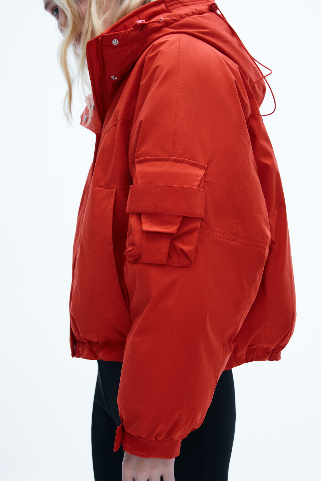 Куртка короткая с капюшоном - цвет красный - 1