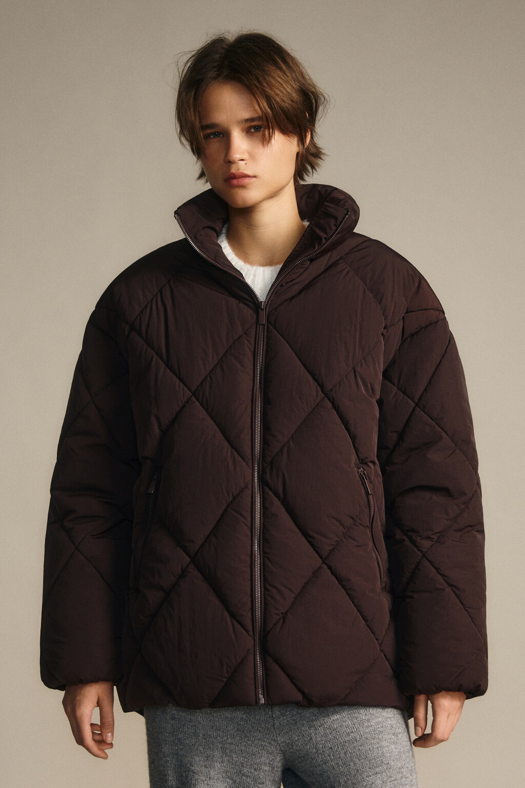 Куртка стеганая со стойкой - цвет коричневый - 2