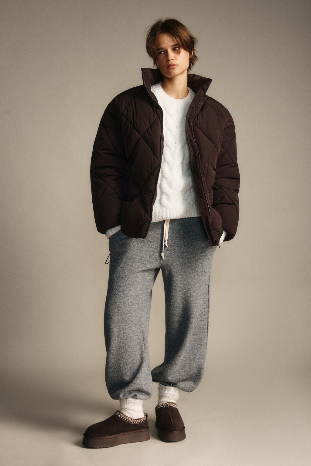 Куртка стеганая со стойкой - цвет коричневый - 4