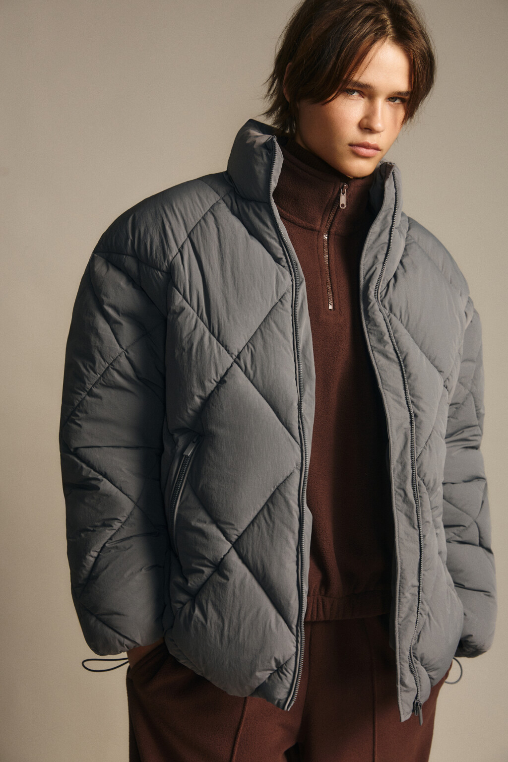 Куртка стеганая со стойкой - цвет серый - 1