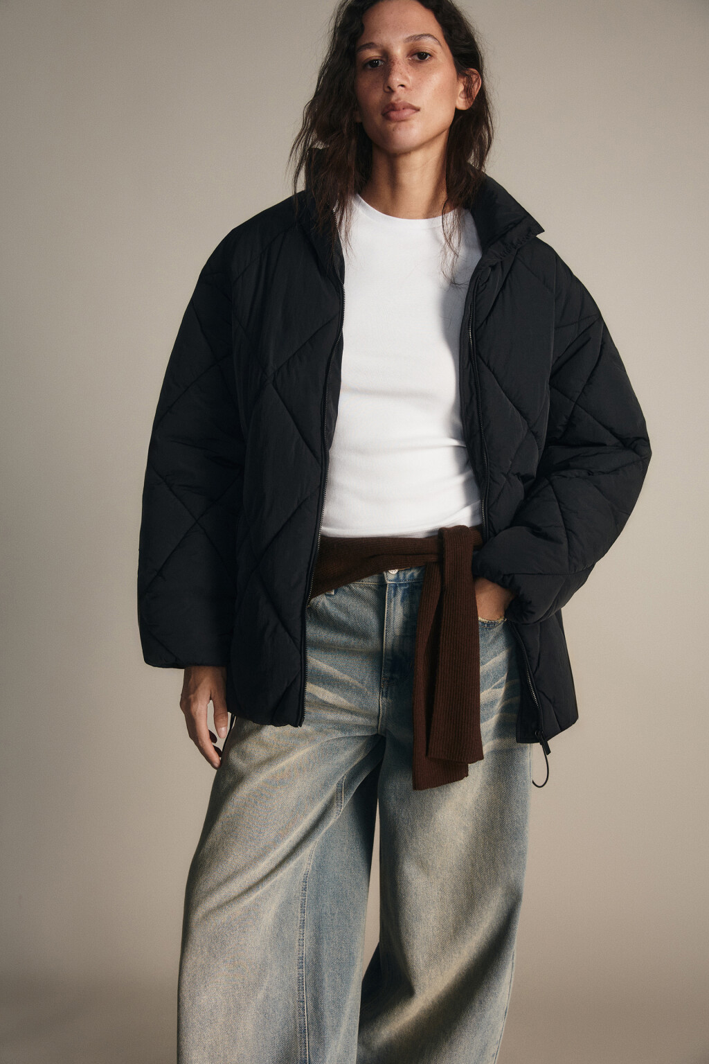 Куртка стеганая со стойкой - цвет черный - 1