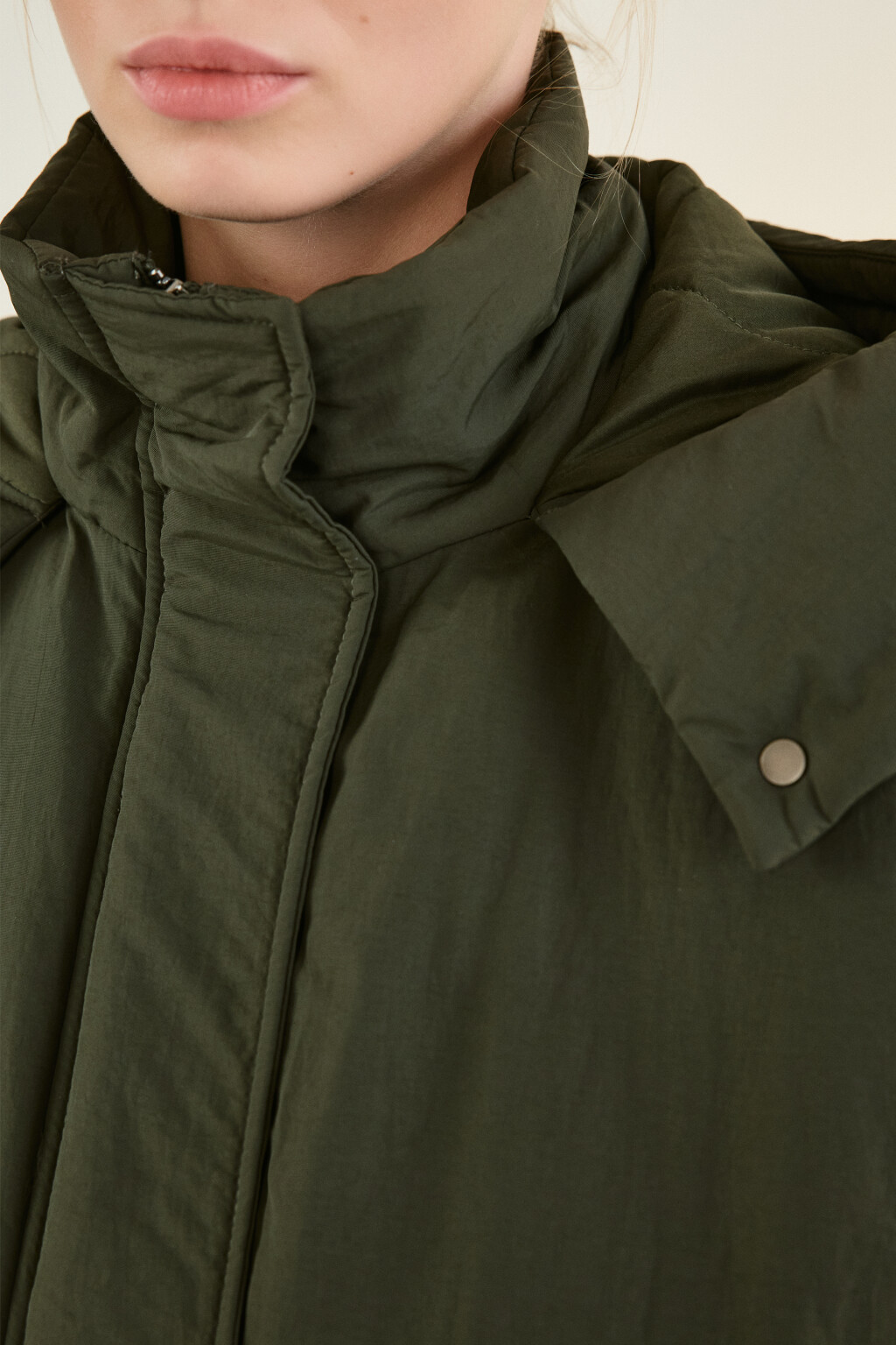 Куртка-парка с капюшоном и поясом - цвет зеленый - 5